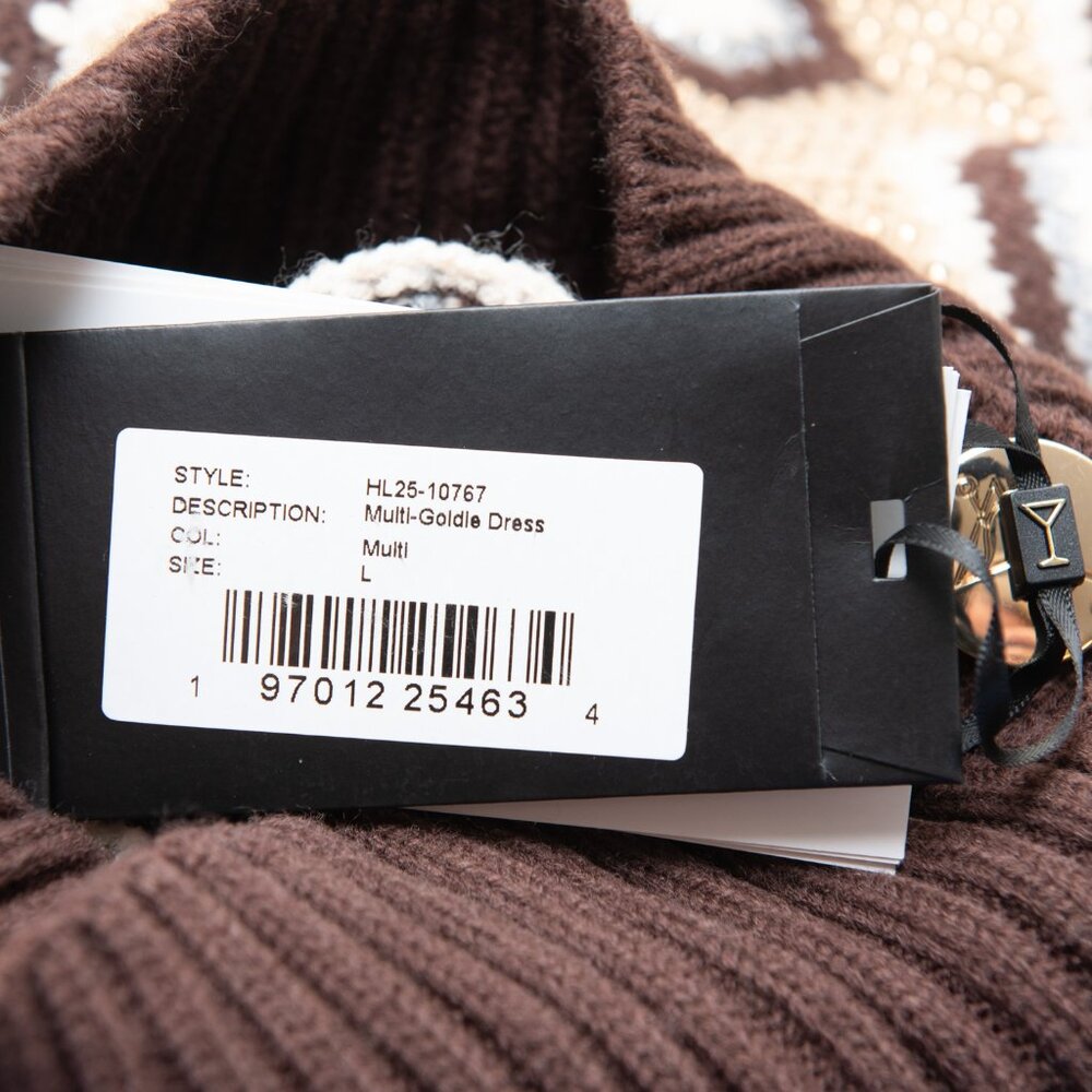 Retrofete Goldle Dress Sweater Mini Knit Long Sleeve Brown Cream Size Large New - Picture 5 of 9